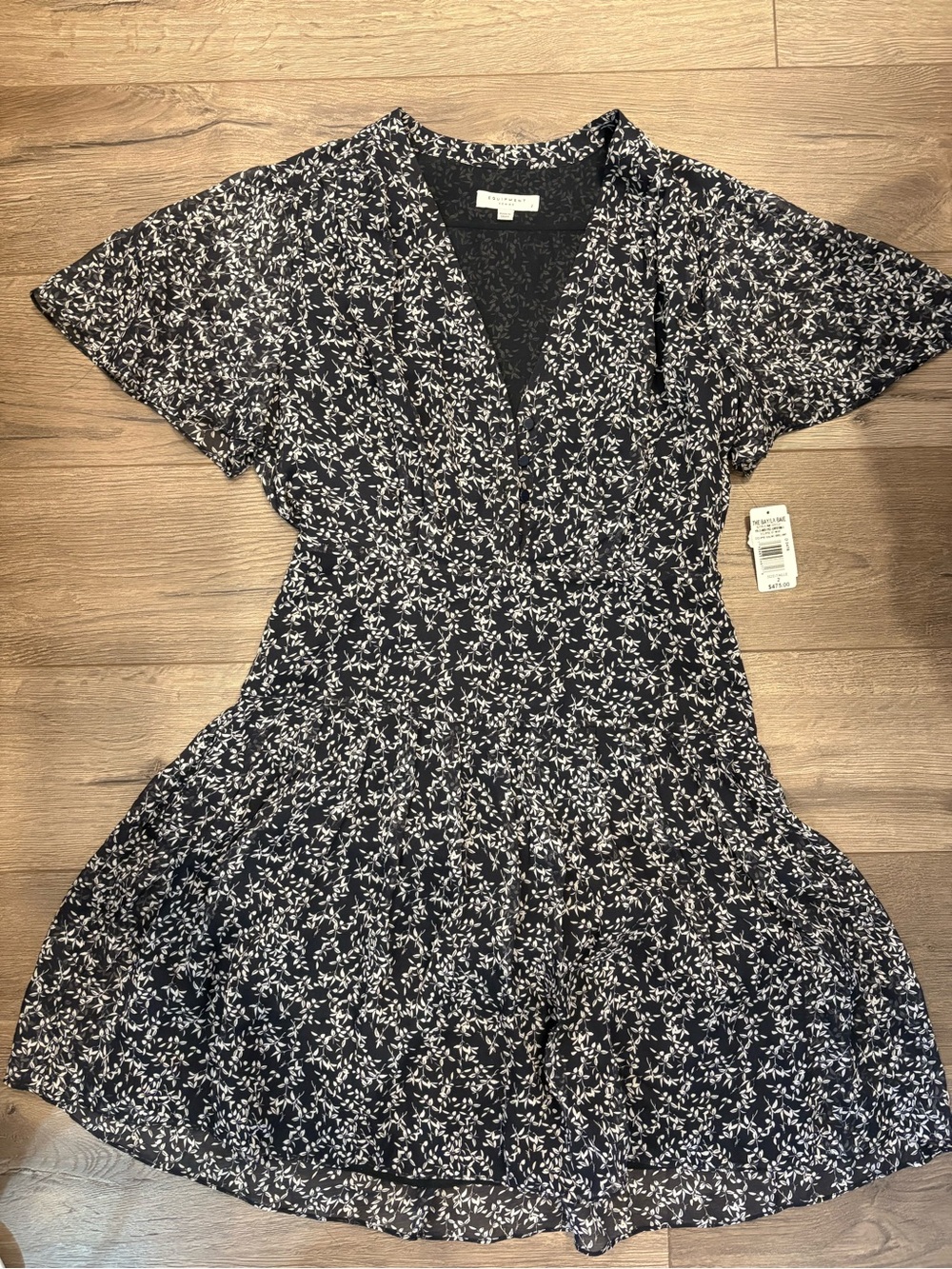 Equipment Navy and White Floral Wrap Mini Dress
